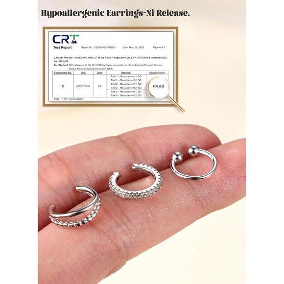 STYLE-A-SILVER Plated Non Pierced Adjustable Fake Ear Cuff Earrings for Women - Picture 2 of 6